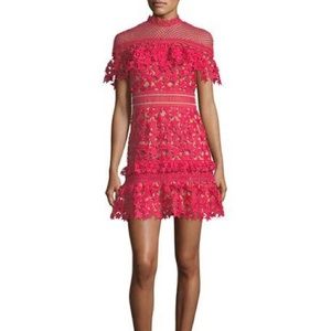 Self-Portrait Star-Guipure Yoke Frill Mini Cocktail Dress
